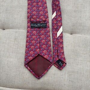 Salvatore Ferragamo 100% Silk Red Patterned Necktie